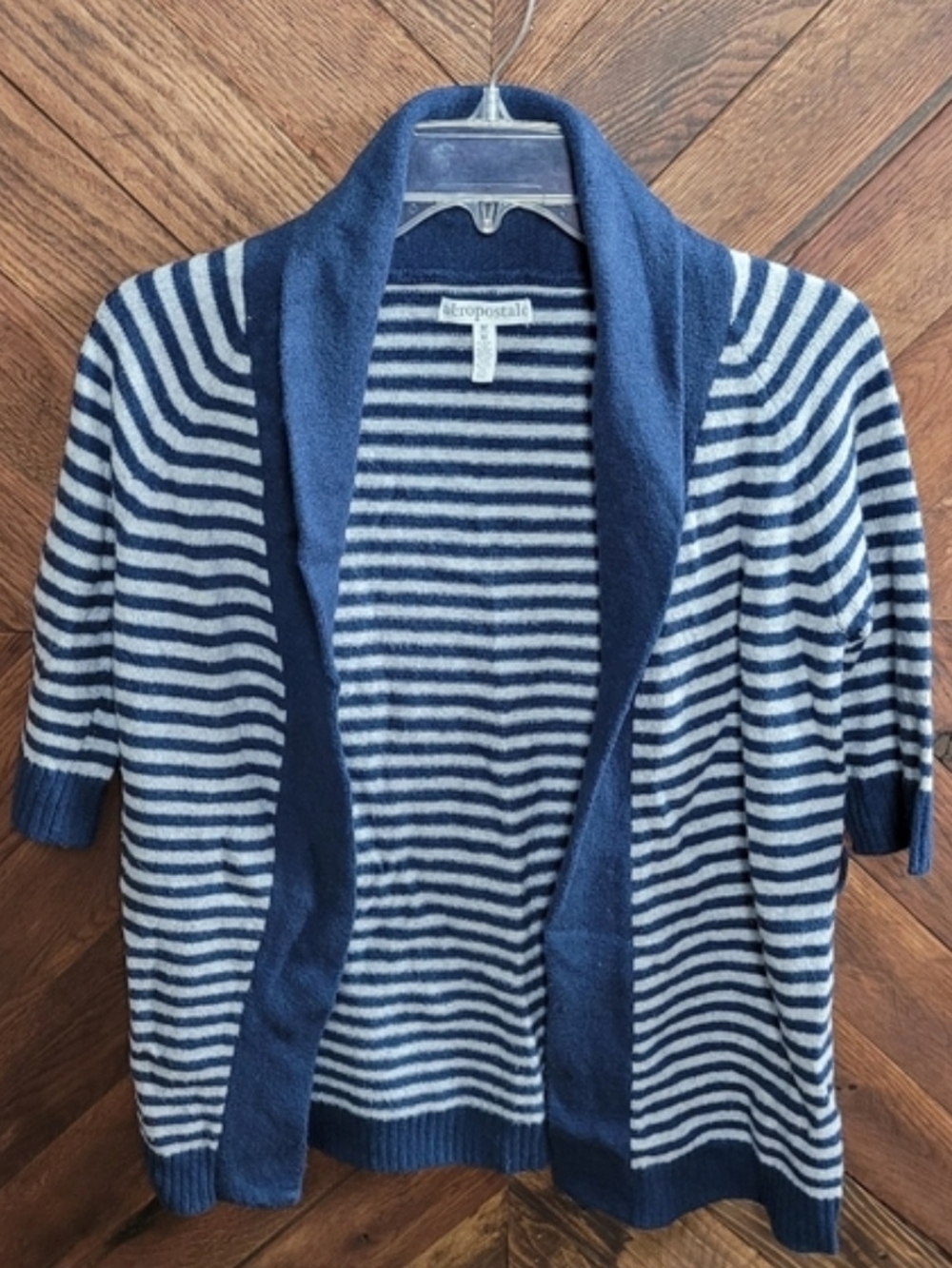 Aeropostale Women's Navy & Ivory Striped Open-Front Cardigan Medium